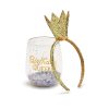 Stemless Wine Glass with Glitter Crown Headband - Birthday - Image 6
