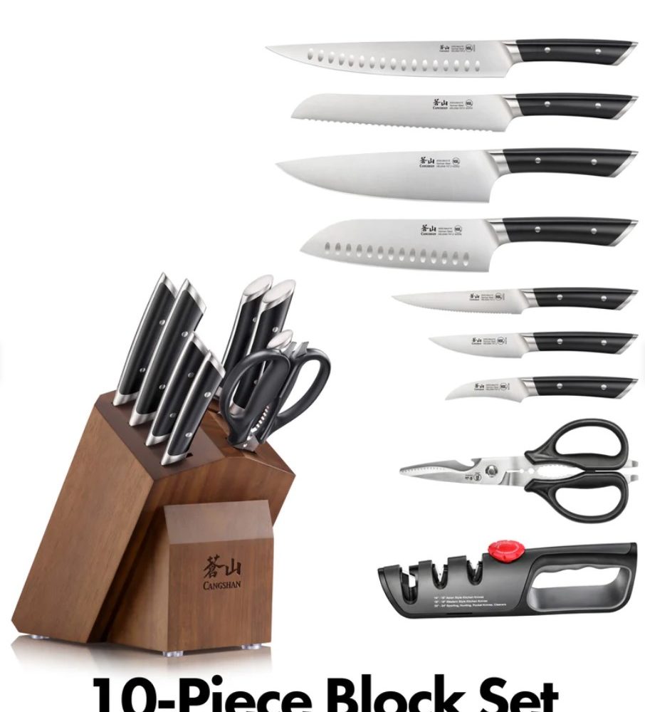 Knife Set - 10-piece, Helena, Black, German Steel, Acacia wood block