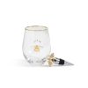 Stemless Wine Glass with Wine Stopper - Bee