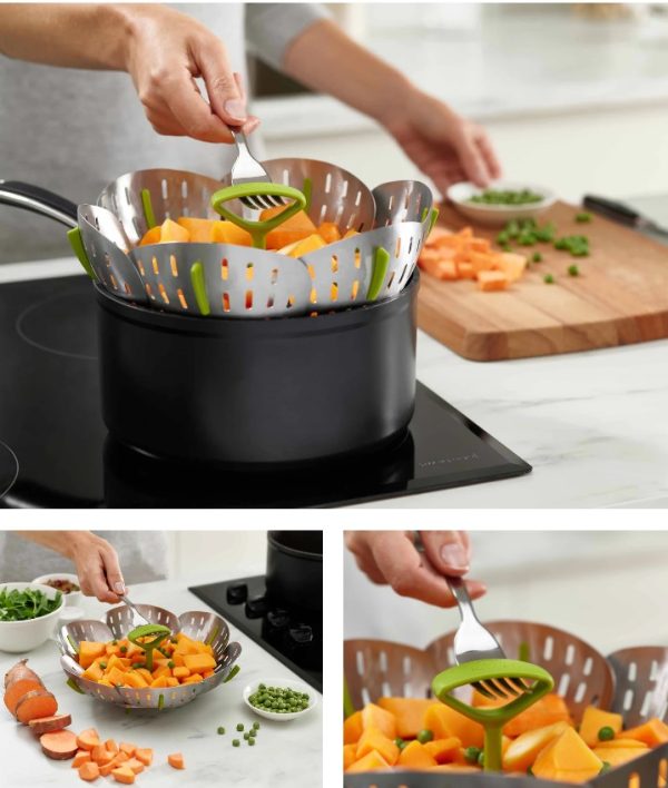 Bloom Steel Folding Steamer Basket - Green
