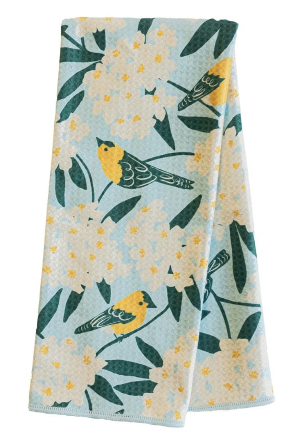 anywhere towel - Nuthatch Birdsong, Light Blue Reversible