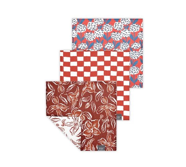 Dishcloth - Vibe, Recycled, Set of 3, Red Floral