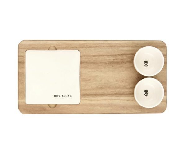 Wood Board + Ceramic Bowl