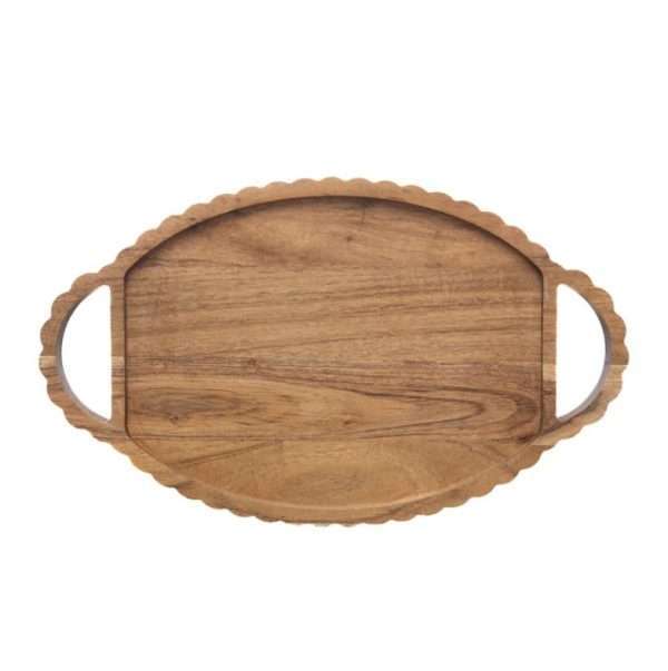 Tray - Wood,Oval, Acacia, Scalloped, Handled