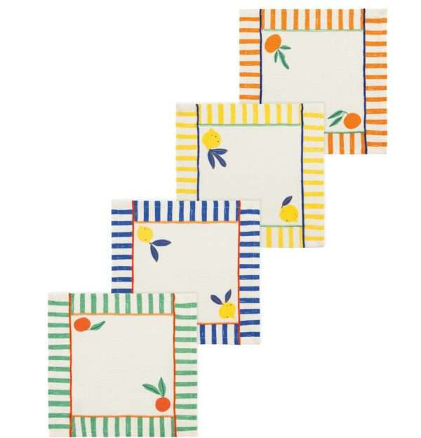Napkin - Cocktail, Reusable, Citrus Burst, Set of 4