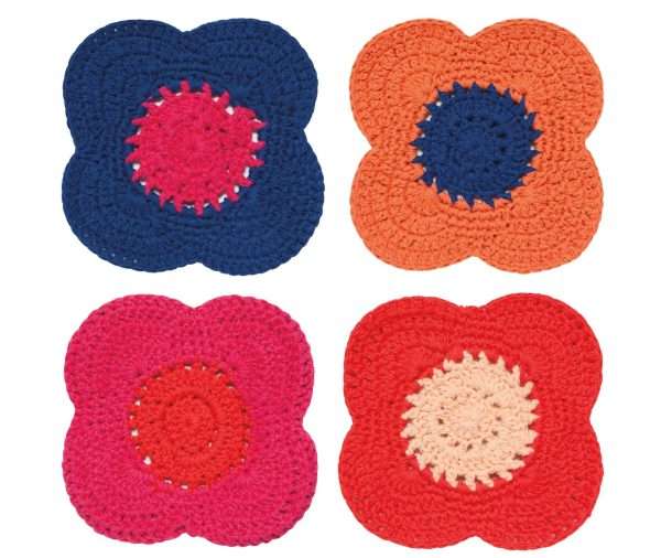 Coaster - Crochet, Poppy, Set of 4