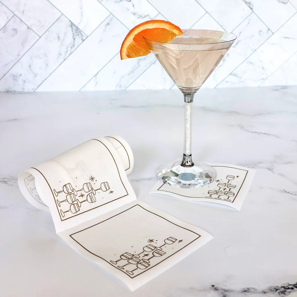 Napkins - Cocktail, Golden Bubbles, Gold Border