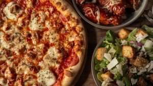 quick rise pizza, bbq wings, caeser salad