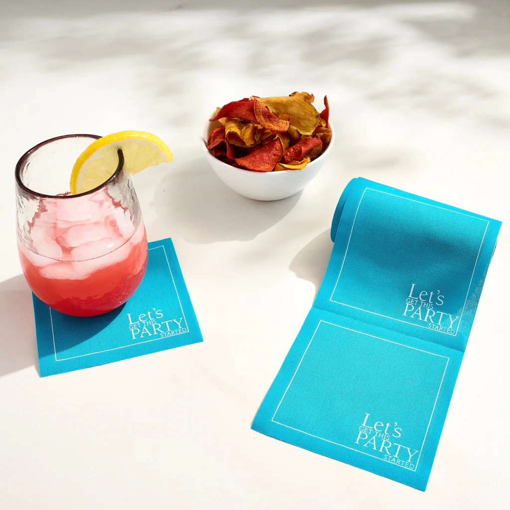 Napkins - Cocktail, Let's Get this Party Stated, Turquoise Blue